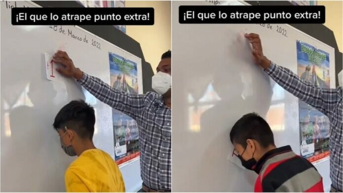 maestro-ofrece-puntos-extra-a-alumnos-que-atrapen-hoja-con-la-cabeza-contra-pizarron-video